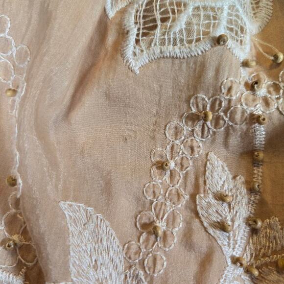 Alberto Makali Embroidered Silk Top Size Medium Tan Coquette Feminine Boho Fairy - Picture 10 of 12